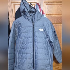 The North Face Mens Gray Hooded Quilted Puffer Jacket